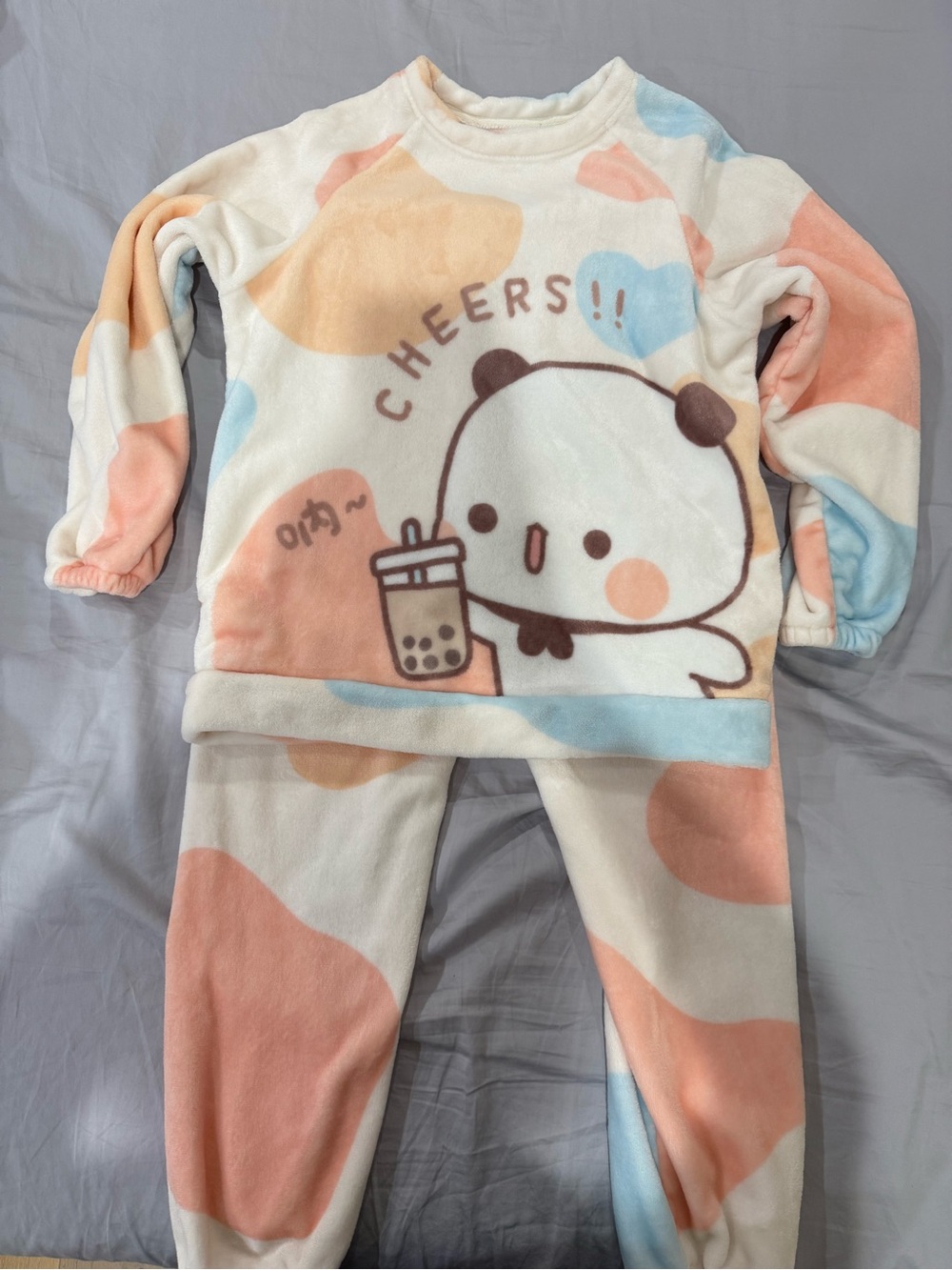 Cute Cartoon Panda Loungewear Set in Pastel Peach & Blue